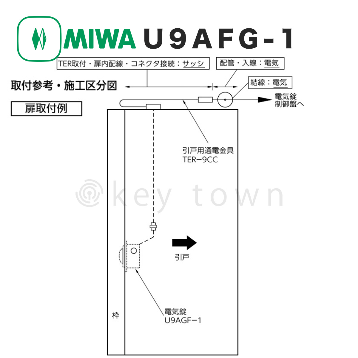 MIWA 【美和ロック】 U9AFG-1 引戸用電気鎌錠（モーター施解錠型