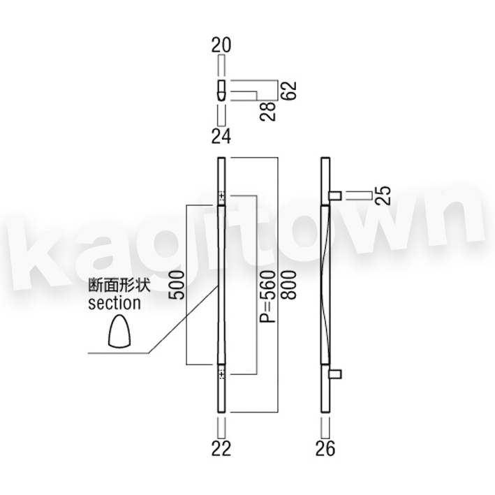 UNION【ユニオン】G1189-26-121-P2025 ドアハンドル]押し棒（内外